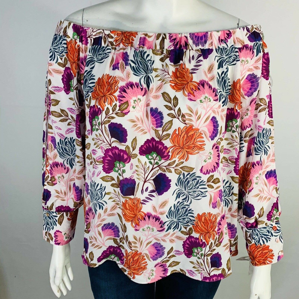 New INC Womans Sz 3X Blouse Lovely Lobelia Off The Shoulder Split Sleeve Floral - Picture 4 of 8
